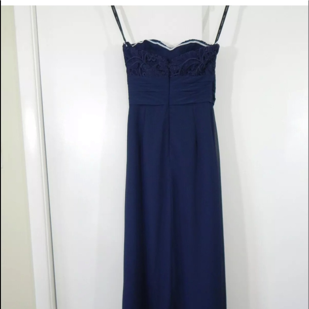 navy blue BILL LEVKOFF dress strapless lace full length chiffon M 10